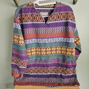 Colorful Patterned Pullover Sweater Angelique 100% Cotton One Size